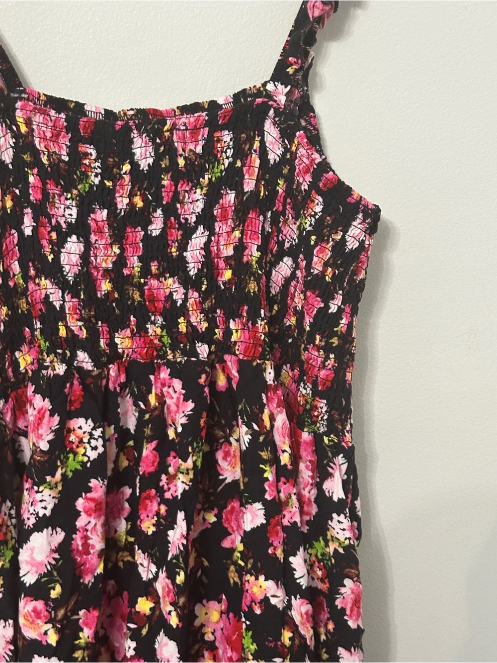 Plus Size 3X Floral Smocked Midi Dress Black Pink Boho Cottagecore - Picture 3 of 13